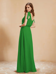 A-Line V-neck Floor-length Dress With Silt Green