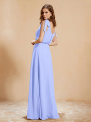 A-Line V-neck Floor-length Dress With Silt Lavender