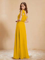 A-Line V-neck Floor-length Dress With Silt Marigold