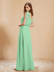 A-Line V-neck Floor-length Dress With Silt Mint Green