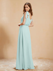 A-Line V-neck Floor-length Dress With Silt Mist