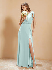 A-Line V-neck Floor-length Dress With Silt Mist