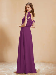 A-Line V-neck Floor-length Dress With Silt Orchid