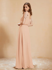 A-Line V-neck Floor-length Dress With Silt Pearl Pink