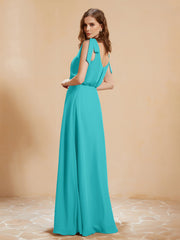A-Line V-neck Floor-length Dress With Silt Pool