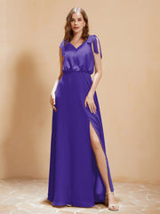 A-Line V-neck Floor-length Dress With Silt Regency Plus Size