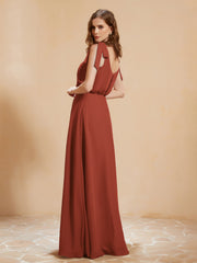 A-Line V-neck Floor-length Dress With Silt Rust