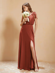 A-Line V-neck Floor-length Dress With Silt Rust