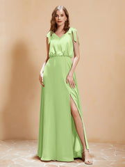 A-Line V-neck Floor-length Dress With Silt Sage