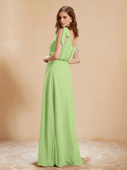 A-Line V-neck Floor-length Dress With Silt Sage