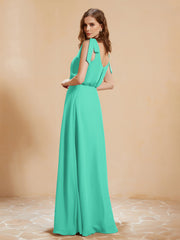 A-Line V-neck Floor-length Dress With Silt Spa Plus Size