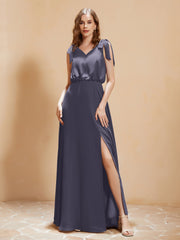 A-Line V-neck Floor-length Dress With Silt Stormy