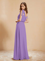A-Line V-neck Floor-length Dress With Silt Tahiti Plus Size