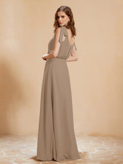 A-Line V-neck Floor-length Dress With Silt Taupe