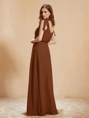 A-Line V-neck Floor-length Dress With Silt Terracotta