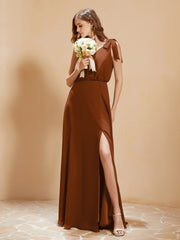 A-Line V-neck Floor-length Dress With Silt Terracotta