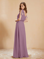 A-Line V-neck Floor-length Dress With Silt Wisteria