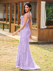 Sheath/Column Sparkling Sequins Gown with Slit Lilac