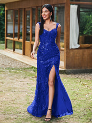Sheath/Column Sparkling Sequins Gown with Slit Royal Blue