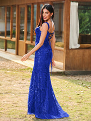 Sheath/Column Sparkling Sequins Gown with Slit Royal Blue