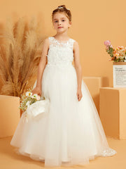 Lace Top Tulle Flower Girl Dress with Bow