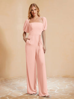 Pleated Chiffon Jumpsuit with Belt Coral