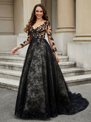 Lace Flower Appliqued Ball Gown Ivory