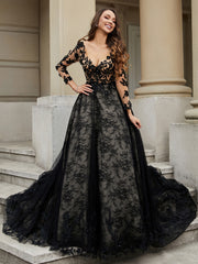 Lace Flower Appliqued Ball Gown Ivory