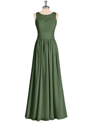 Chiffon Long Dresses with Illusion NECK Olive Green