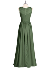 Chiffon Long Dresses with Illusion NECK Olive Green