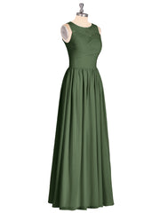 Chiffon Long Dresses with Illusion NECK Olive Green