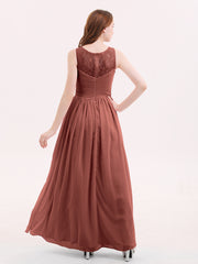 Chiffon Long Dresses with Illusion NECK Terracotta