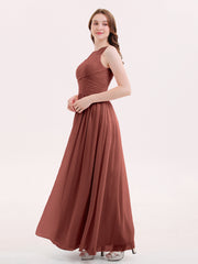 Chiffon Long Dresses with Illusion NECK Terracotta