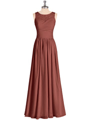 Chiffon Long Dresses with Illusion NECK Terracotta