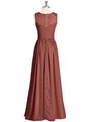 Chiffon Long Dresses with Illusion NECK Terracotta