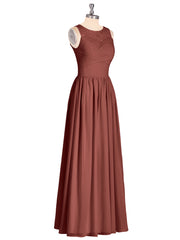 Chiffon Long Dresses with Illusion NECK Terracotta