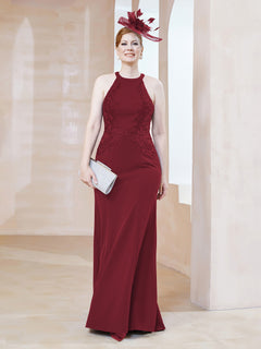 Sheath Halter Floor-Length Lace Dress Burgundy