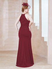 Sheath Halter Floor-Length Lace Dress Burgundy