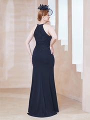 Sheath Halter Floor-Length Lace Dress Dark Navy