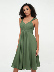Sweetheart Neck Empire Short Chiffon Dresses Olive Green