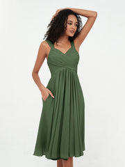 Sweetheart Neck Empire Short Chiffon Dresses Olive Green