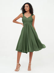 Sweetheart Neck Empire Short Chiffon Dresses Olive Green