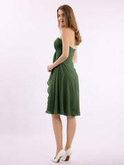 Short Chiffon Dress with Sweetheart Neck Shining Decor Olive Green