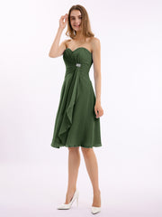 Short Chiffon Dress with Sweetheart Neck Shining Decor Olive Green
