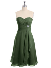 Short Chiffon Dress with Sweetheart Neck Shining Decor Olive Green