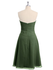 Short Chiffon Dress with Sweetheart Neck Shining Decor Olive Green