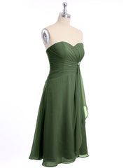Short Chiffon Dress with Sweetheart Neck Shining Decor Olive Green