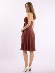 Short Chiffon Dress with Sweetheart Neck Shining Decor Terracotta