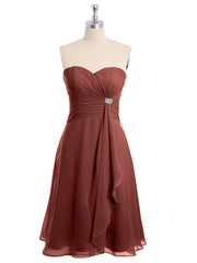 Short Chiffon Dress with Sweetheart Neck Shining Decor Terracotta