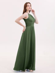 Full Length Chiffon Halter Dresses Olive Green